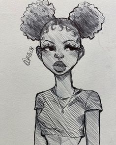 a drawing of a woman with curly hair and an afro hairstyle on her head