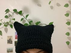 ‼️‼️ please contact with me for your head size‼️‼️ Warm Cat Ears Hat, One Size Fits Most, Warm Cat Ears Hat One Size Fits Most, Warm Cat Ears Hat One Size, Knitted Beanie With Cat Ears, Winter Yarn Hats With Cat Ears, Cat Design Beanie Hat, One Size Fits Most, Handmade Cat Ears Hat, Adjustable Knitted Cat Ears Hats, Black One Size Cat Ears Hat