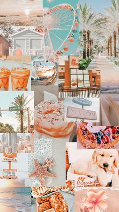 a collage of pictures with orange and blue colors in the theme of carnivalland