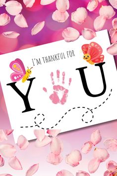 i'm thank you card with pink flowers and butterflies in the middle, on a purple background