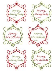 four christmas wreaths with merry lettering on them