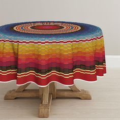 a round table with a multicolored design on it