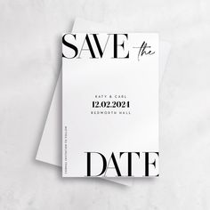 save the date cards with black and white lettering