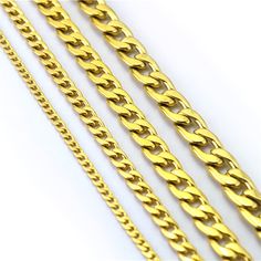 The Classic Cuban Chain in gold is an iconic accessory, boasting timeless elegance and strength in its design. Crafted meticulously, it showcases interlocking links that exude luxury and sophistication. This chain is a symbol of refined style, effortlessly elevating any attire, and remains a staple piece that transcends trends, embodying everlasting class and allure. Thickness: 3/4/5mm Metal: 14K Gold plated Stainless steel Tarnish free / Water resistant 💧 Gold Stainless Steel Cuban Link Necklace, Formal Gold Stainless Steel Chain Necklace, Elegant Stainless Steel Cuban Link Necklace, Gold Stainless Steel Figaro Chain Necklace, Gold Stainless Steel Chain Link Necklace, Gold Cuban Link Stainless Steel Chain Necklace, Gold Stainless Steel Cuban Link Chain Necklace, Gold Metal Cuban Link Chain Necklace, Gold Cuban Link Necklace With Adjustable Chain