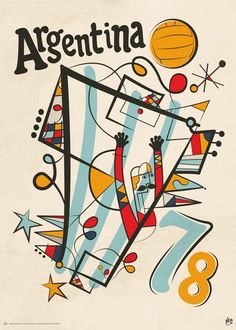 an advertisement for the argentina soccer team, with colorful lines and stars on it's back