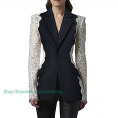 Womens Lapel Collar Slim Fit Blazer Coats Lace Patchwork Long Sleeve Suit Jacket   Color:Black Size:S-XL Material:Polyester        Payment 1. Payment must be made within 7 days of auction closing (Unpaid dispute will automatically open when item is not paid in 7 days). 2. PLEASE NOTE: SHIPPING&HANDING DOES NOT INCLUDE DUTIES, LOCATL TAXES OR ANY OTHER IMPORTATION FEES. 3. Please list your special requests (color, packages, value of declaration, etc.) in the EBAY NOTES SECTION when you make payment Shipping 1. We Ship to Worldwide 2. We ship your orders within 5 business days after the payment cleared. 3. Item shipped from China via china Post Airmail, reach most of the countries within 3 to 5 weeks. 4. Delivery time depends on destination and other factors, it may takes up to 25 days. If y Luxury Custom Fit Blazer In Suiting Fabric, Cheap Trendy Blazer With Lapel Collar, Luxury Fitted Suits With Shawl Collar, Luxury Unstitched Formal Suit With Suit Collar, Slim Fit Blazer, Lace Blazer, Straight Clothes, Mode Abaya, Slim Fit Blazers