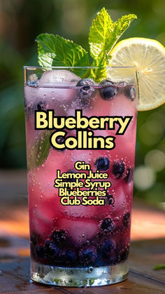 Blueberry Collins Blueberry Tea Cocktail, 4th Drinks, Gin Cocktails Easy, Blueberry Cocktails, Alc Drinks, Drink Essentials, Tom Collins Cocktail