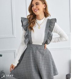 Long Sleeve Crochet Dress, Cute Korean Fashion, Black White Outfit, 4 Baby, Woman Suit Fashion, Korean Fashion Dress, Style Preppy, Suspender Dress, Grey Pattern