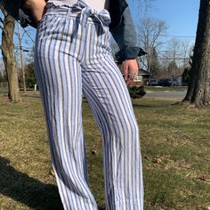 Perfect Beach/Summer Pants! Lightweight Linen Fabric, Wide Leg Cut, With A Tie Up Detail Around Waist! Never Worn, 10/10. Linen Wide Leg Pants, Wide Leg Linen Pants, Summer Pants, Pants Color, Beach Summer, Linen Fabric, Summer Beach, Leg Pants, Wide Leg Pants