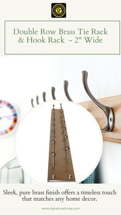 there is a rack with hooks on it and the words double row brass tie rack & hook rack - 21 wide