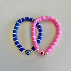 EACH SOLD SEPARATELY!  please tell me if you think you need a bigger or smaller size! Preppy Evil Eye Bracelet, Pulseras Ideas, Blue Evil Eye Bracelet, Clay Bracelets, Bracelet Inspo, Bracelets Handmade Diy