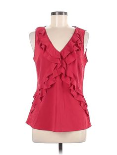 Spense Sleeveless Blouse Size: Medium Tops - used. 70% POLYESTER, 30% SPANDEX | Spense Sleeveless Blouse: Red Tops - Size Medium Red Sleeveless Blouse, Frills And Ruffles, Plunge Top, Red Tops, Pink Solid, Red Top, Small Tops, Pink Tops, Sleeveless Blouse