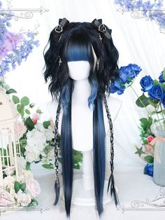 Length: 65-70 cm.  Attention: This price includes a wig only. Wig Details:Heat-resistant Synthetic Fiber Hair Fantasy Ideas, Cool Wigs, Kawaii Hair, Water Hair, Blue Ombre Hair, Hairstyles Design, Anime Wigs, Cosplay Hair, Kawaii Hairstyles