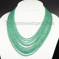 Exclusive Rare! Zambian Emerald Beads Necklace, Natural Emerald Faceted Rondelle Necklace, 11 Lines Layering Necklace, Gift for Her Necklace "From 2-4mm Hole Size - .40mm Stone - Emerald Shape - Rondelle Each Strand Length - 48 Cm. Total Necklace Weight - 351.10cts " Luxury Emerald Rondelle Necklace, Emerald Beads Necklace, Rondelle Necklace, Iolite Stone, Necklace Emerald, Emerald Bead, Zambian Emerald, Emerald Necklace, Layering Necklace