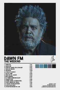 the poster for dawn fm's upcoming album, which features an image of a man with