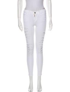 FRAME Skinny Leg JeansWhiteLow-Rise5 PocketsDistressed AccentsZip & Button ClosureFit:Jeans by FRAME typically fit true to size. Distressed White Jeans For Fall, White Distressed Jeans For Fall, Stretch Distressed White Bottoms, White Mid-rise Ripped Jeans, White Ripped Jeans For Summer, White Stretch Ripped Jeans, Leg Jeans, Low Rise, Clothes For Women