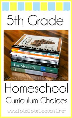 books stacked on top of each other with the words 5th grade homeschool curriculum choices