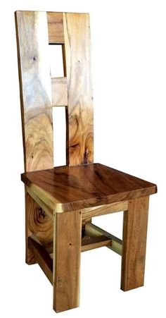 a wooden chair made out of wood and metal