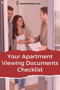 two people shaking hands in front of an open door with the words your apartment viewing documents checklist