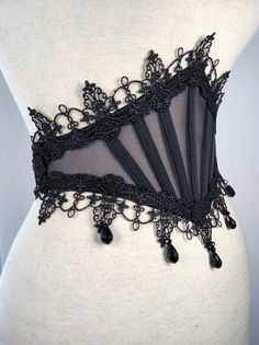 Corset Belt Lace, Lace Waist Belt, Gothic Waist Belt, Black Party Corset With Belt, Elegant Black Corset With Belt, Gothic Adjustable Corset Belt For Festivals, Adjustable Gothic Corset Belt For Festivals, Black Gothic Corset With Belt, Black Underbust Corset Belt For Costume