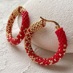 Red Ombre Beaded Hoop Earrings Gold Gradient Seed Bead Hoop Earrings Ready to Ship Gift for Mom - Etsy Small Hoop Beaded Earrings With Faceted Beads For Gift, Handmade Beaded Hoop Earrings For Gifts, Handmade Beaded Hoop Earrings Gift, Gift Small Hoop Beaded Earrings With Faceted Beads, Gift Hoop Earrings With Faceted Beads, Gold Beaded Earrings Gift, Gold Beaded Round Earrings For Gift, Gold Beaded Earrings For Gift, Red Hoop Earrings With Colorful Beads For Jewelry Making