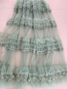 Green Pleated Ruffled Fabric Layers Tulles Lace Fabric Ruffled | Etsy 日本 Balletcore Tulle Dress With Ruffles, Spring Dance Dress With Ruffles, Organza Petticoat With Ruffles For Parties, Party Organza Petticoat With Ruffles, Party Petticoat With Tiered Ruffles, Party Gown With Lace Ruffles, Summer Dance Petticoat With Ruffles, Fitted Summer Tulle Fabric With Ruffles, Fitted Tulle Fabric With Ruffles For Summer