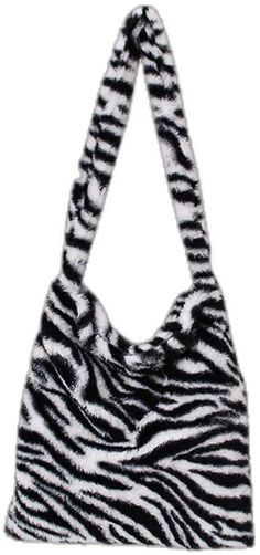 Bag For Love - Zebra Print Fluffy Shoulder Bag  - Women Shoulder Bags Casual Black Bag With Animal Design, Black Animal Design Shoulder Bag, Black Shopping Bag With Animal Design, Trendy Black Bag With Animal Design, Trendy Black Bags With Animal Design, Black Shoulder Bag With Animal Design For Shopping, Black Shoulder Bag With Animal Design, Black Rectangular Shoulder Bag With Animal Design, Trendy Black Zebra Print Bags