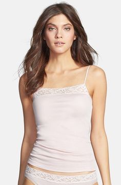 Hanro 'Moments' Camisole available at #Nordstrom $56 Feminine Tank Top With Spaghetti Straps And Built-in Bra, Scoop Neck Camisole With Built-in Bra For Daywear, Feminine Tops With Spaghetti Straps And Built-in Bra, Feminine Tank Top With Adjustable Straps For Daywear, Cotton Top With Delicate Straps For Daywear, Stretch Spaghetti Straps Tank Top For Daywear, Feminine Tank Camisole With Delicate Straps, Cotton Cami Tank Top With Delicate Straps, Cotton Seamless Camisole For Daywear