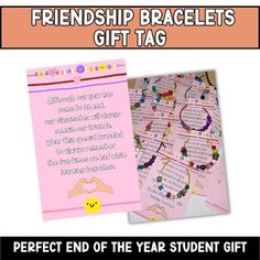 a pink gift tag with the words, friends bracelets and a handwritten poem