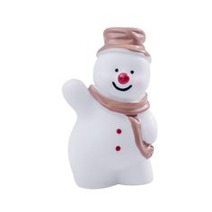 a snowman figurine with a scarf around its neck