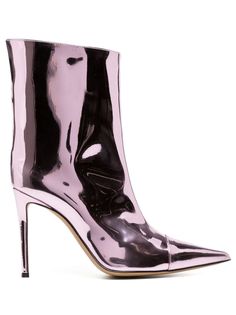 Chic Glossy Finish Boots For Parties, Glossy Party Boots, Modern Metallic Boots With Pointed Toe, Pink Heeled Boots With Reinforced Heel And Pointed Toe, Glamorous Metallic Pointed Toe Boots, Pink Pointed Toe Heeled Boots For Formal Occasions, Chic Pink Heeled Boots With Pointed Toe, Chic Metallic Heeled Boots For Formal Occasions, Formal Pink Pointed Toe Heeled Boots