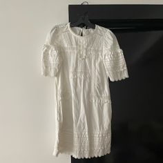 Sea Ny White Embroidered Dress Size 2 - Worn Two Times White Embroidered Mini Dress For Daywear, White Fitted Embroidered Dress For Daywear, White Fitted Embroidered Dress With Broderie Anglaise, Fitted White Embroidered Dress With Broderie Anglaise, White Embroidered Dress, Sea Ny, Sea New York, New York Dresses, York Dress