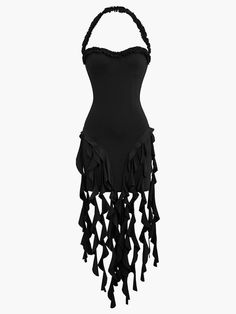 Ruffle Tassel Halter Bustier Mini Dress - AnotherChill Bustier Mini Dress, Pastel Goth Fashion, Dark Academia Fashion, Academia Fashion, 2000s Outfits, Latin Dress, Mini Dress Fashion, Dress Stores Online, Halter Mini Dress