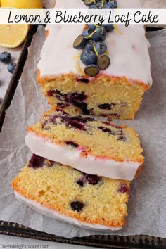 lemon and blueberry loaf cake with white icing