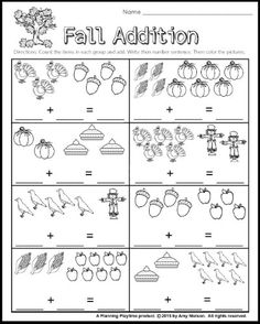 the worksheet for fall addition is shown in black and white, with an image of