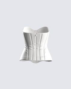 Leave them speechless when you walk in wearing this white corset top 🤍 This sultry strapless look is crafted from satin, and complete with boning and a fully-lined finish that creates an elegant, yet sexy look 😏 Chic White Corset With Built-in Bra, White Underbust Corset With Built-in Bra, White Underbust Bodice With Built-in Bra, White Strapless Corset Dress With Built-in Bra, Fitted Bandeau Corset With Boned Bodice, Elegant Tube Top With Corset Back And Fitted Bodice, Chic Bandeau Corset With Corset Back, Evening Corset Belt With Corset Back, Elegant Fitted Tube Top With Boned Bodice