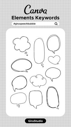 a set of hand drawn speech bubbles with the words canva elements keywords on them