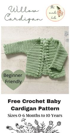 a crochet baby cardigan pattern with the text, free crochet baby card