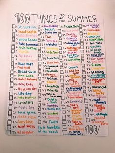 an image of a poster with words on it that say 100 things to the summer