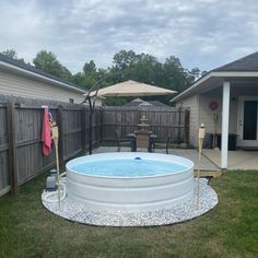 an above ground swimming pool in a backyard