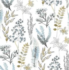 Sample Wild Garden Peel-and-Stick Wallpaper in Glacier Blue & Matte Brass Colorful Florals, Wild Garden, Smooth Walls, Pattern Matching, Burke Decor, Wallpaper Samples, Wallpaper Roll, Of Wallpaper, Steel Blue