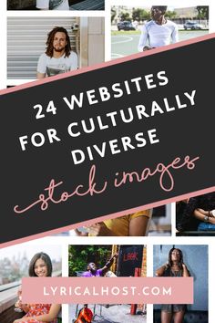 the words, 24 web sites for culturally diverse stock images in pink and black