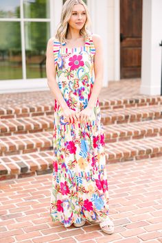 shop the mint, boutique clothing for women, trendy online boutique Colorful Floral Print Maxi Dress For Summer, Multicolor Sundress For Vacation Brunch, Multicolor Sundress For Brunch On Vacation, Multicolor Sundress For Brunch And Vacation, Colorful Floral Print Sleeveless Maxi Dress, Vibrant Floral Print Maxi Dress, Vibrant Print Maxi Dress For Spring And Summer Parties, Vibrant Colorful Floral Print Maxi Dress, Spring Maxi Dress With Vibrant Print For Summer Parties