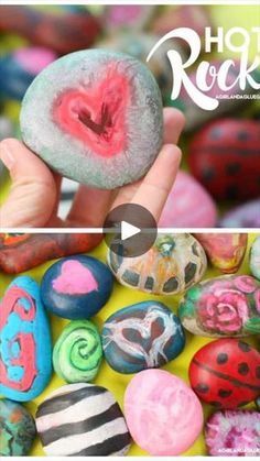 the rocks are painted with different colors and designs