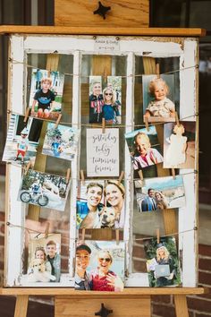 an old wooden frame with photos on it