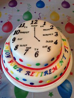 a birthday cake with a large clock on top