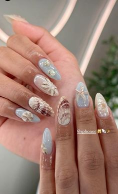 Sea Animal Nails, Punta Cana Nails, Underwater Nails, Arizona Nails, Shell Nails, Seashell Nails, Beachy Nails, Hippie Nails, Summery Nails