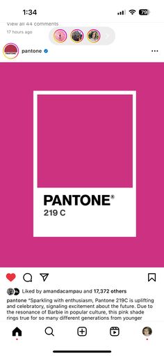 the pantone logo is displayed on an instagramture page, and it appears to be pink