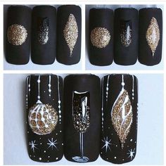 New Years Nail Art, Xmas Nail Art, New Years Nail Designs, Gold Nail Art, Christmas Gel Nails, Sweater Nails, Gold Nail, Christmas Nails Acrylic