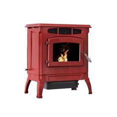 a red stove with flames in it on a white background